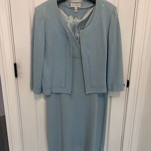 St. John Light Blue Two-Piece Dress & Jacket Set 12-14
